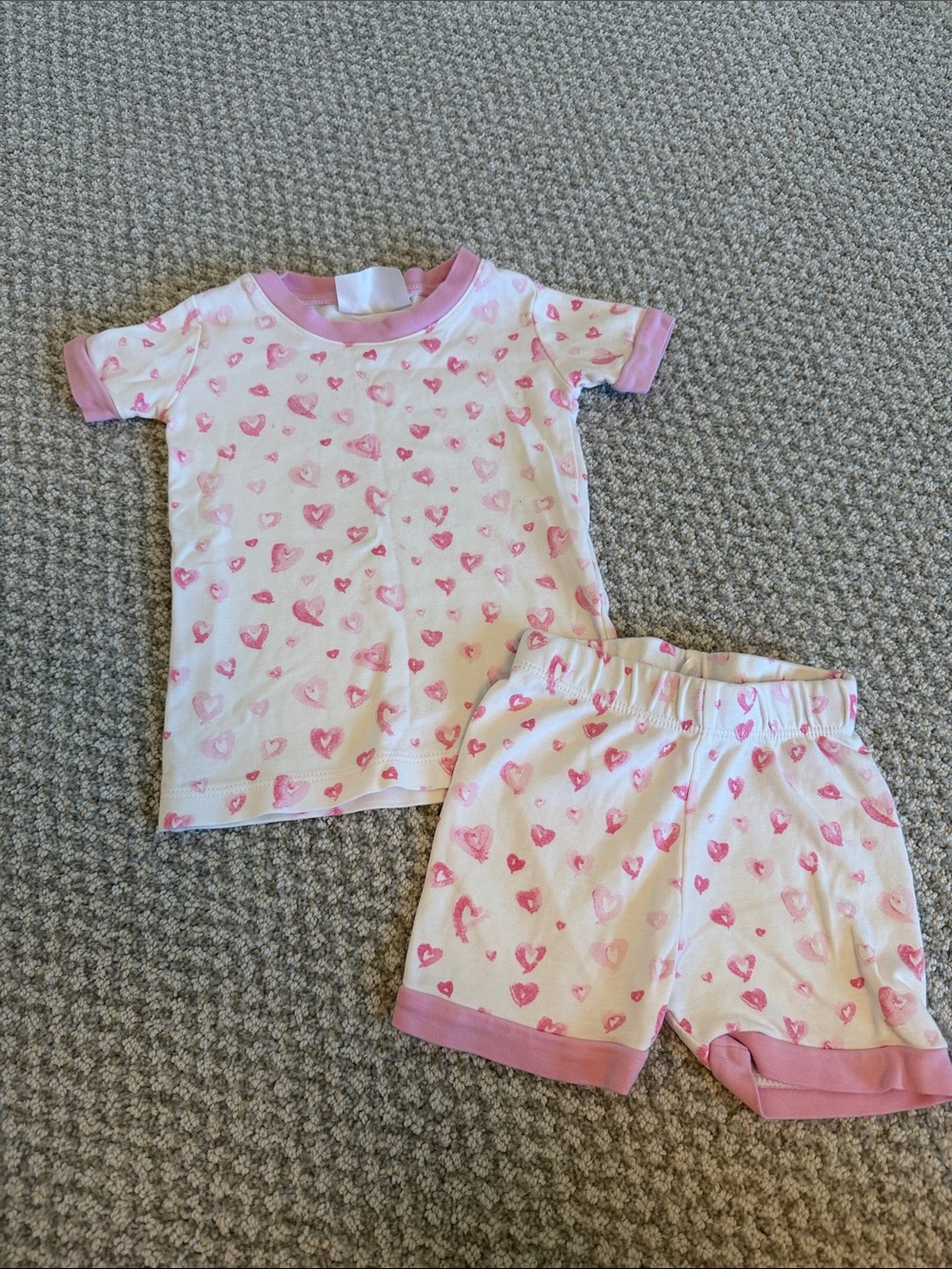 Girls Pink Heart Short Sleeve Pajama Set